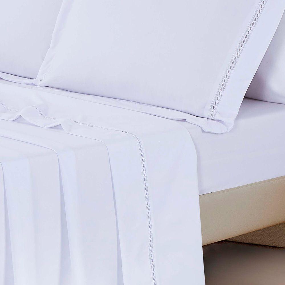 Jogo De Lençol Rebeca Queen 4 Peças Micropercal 300 Fios Ponto Palito Minimal - Branco - 2