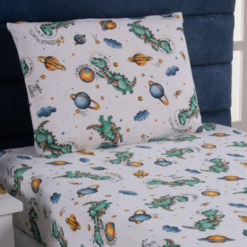 Jogo De Lençol Fantasy Infantil Solteiro 02 Peças Malha 100% Algodão - Dinossauro Astronauta - 2