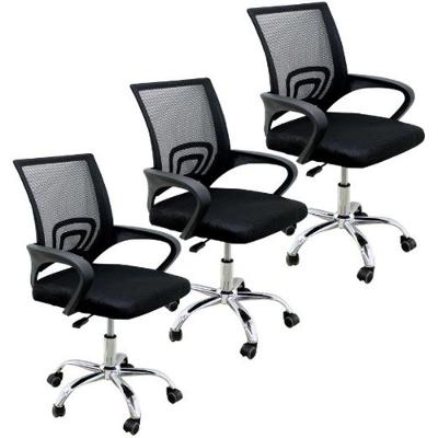 Conjunto 3 Cadeiras Confortavel Para Trabalhar Escritório Diretor Secretaria Clinica - Preto