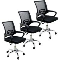Conjunto 3 Cadeiras Confortavel Para Trabalhar Escritório Diretor Secretaria Clinica - Preto - 1