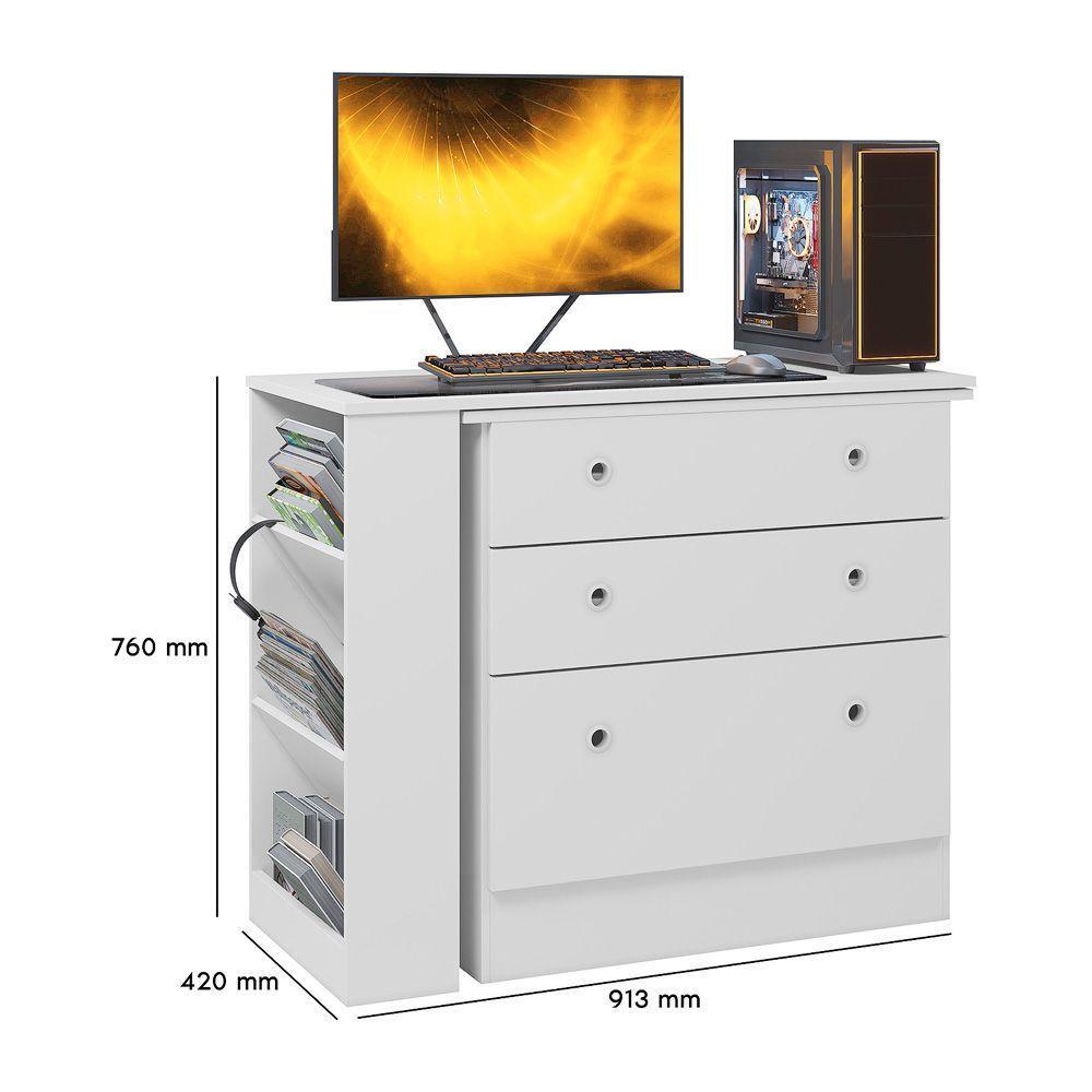 Cômoda Com Mesa Giratória Gamer Dritex branco - 6