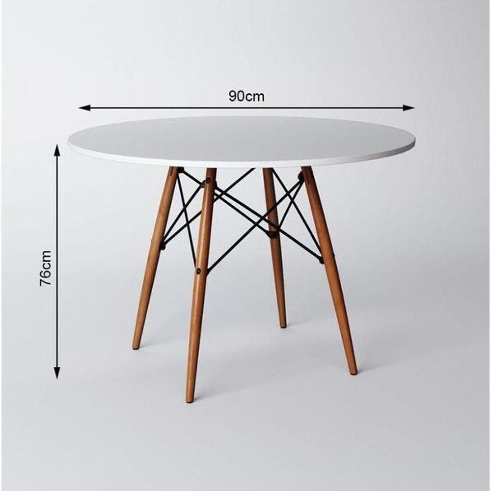 Conjunto De Mesa De Jantar Eames Eiffel Redonda 90cm Tampo De Madeira Branco Com 4 Cadeiras Brancas - 3