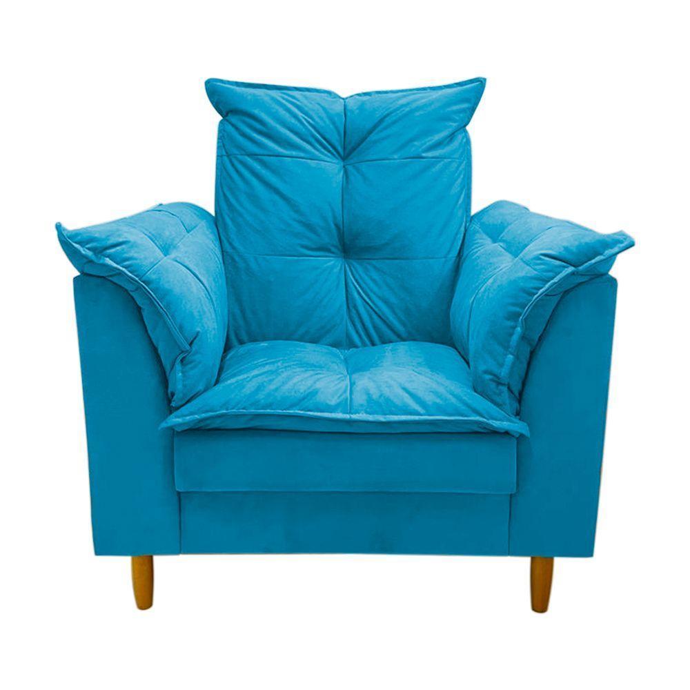 Poltrona De Amamentação + Puff Maite Pés De Madeira Dritex suede Azul Turquesa - 3