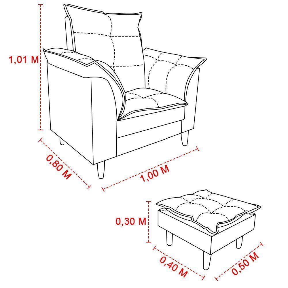 Poltrona De Amamentação + Puff Maite Pés De Madeira Dritex suede Azul Turquesa - 6