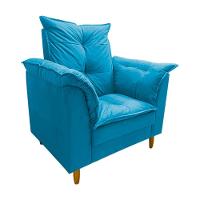 Poltrona De Amamentação + Puff Maite Pés De Madeira Dritex suede Azul Turquesa - 2