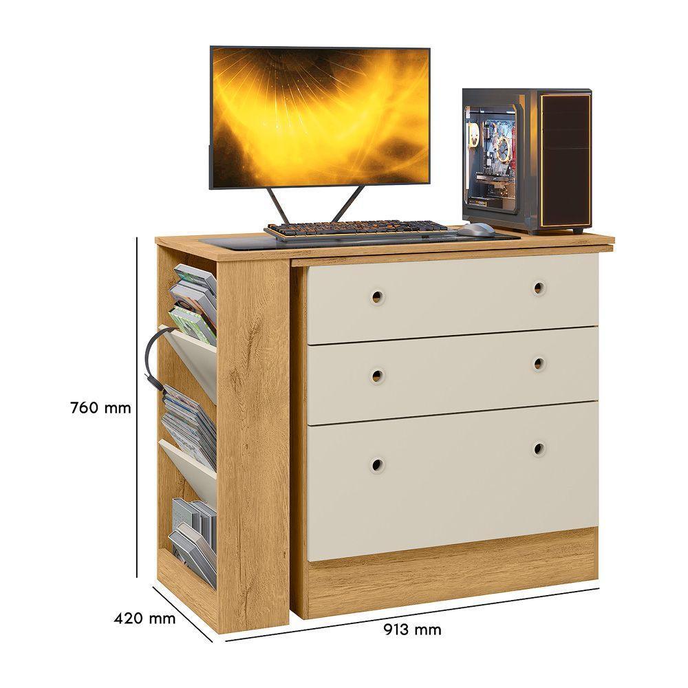 Cômoda Com Mesa Giratória Gamer Dritex freijo-off White - 4