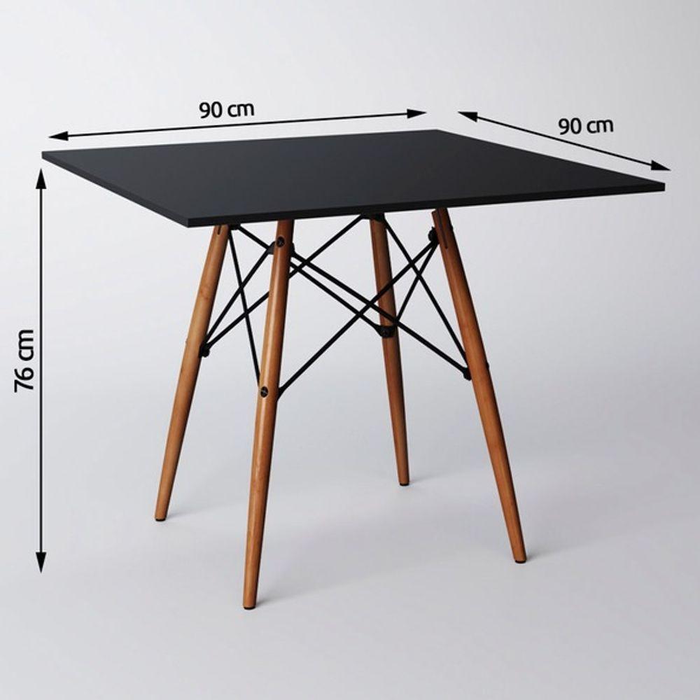 Mesa De Jantar Quadrada Eiffel 90cm Mdf Charles Eames - Base Em Madeira E Aço Carbono - 2