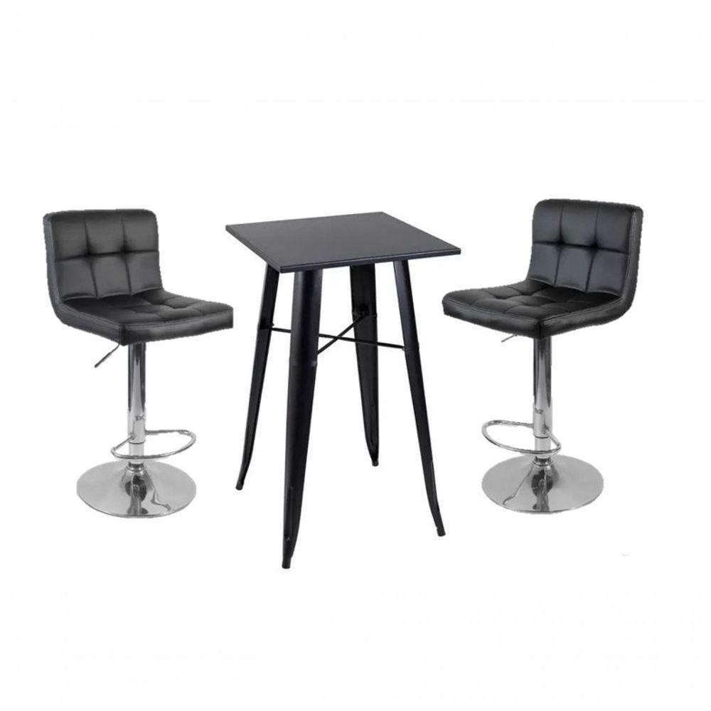 Conjunto Mesa Tolix Com 2 Banquetas Gomos Estofadas Conforto E Estilo - Preto - 1