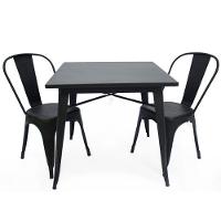 Mesa Tolix 80cm + 2 Cadeiras ? Conjunto Industrial E Moderno Preto - 1
