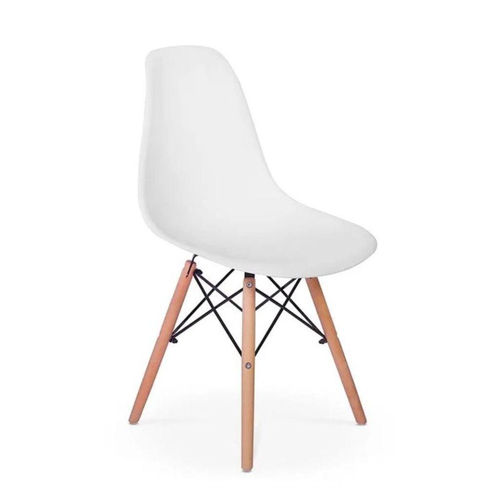 Conjunto De Mesa De Jantar Eames Eiffel Redonda 100cm Tampo De Madeira Branco Com 4 Cadeiras Brancas - 6