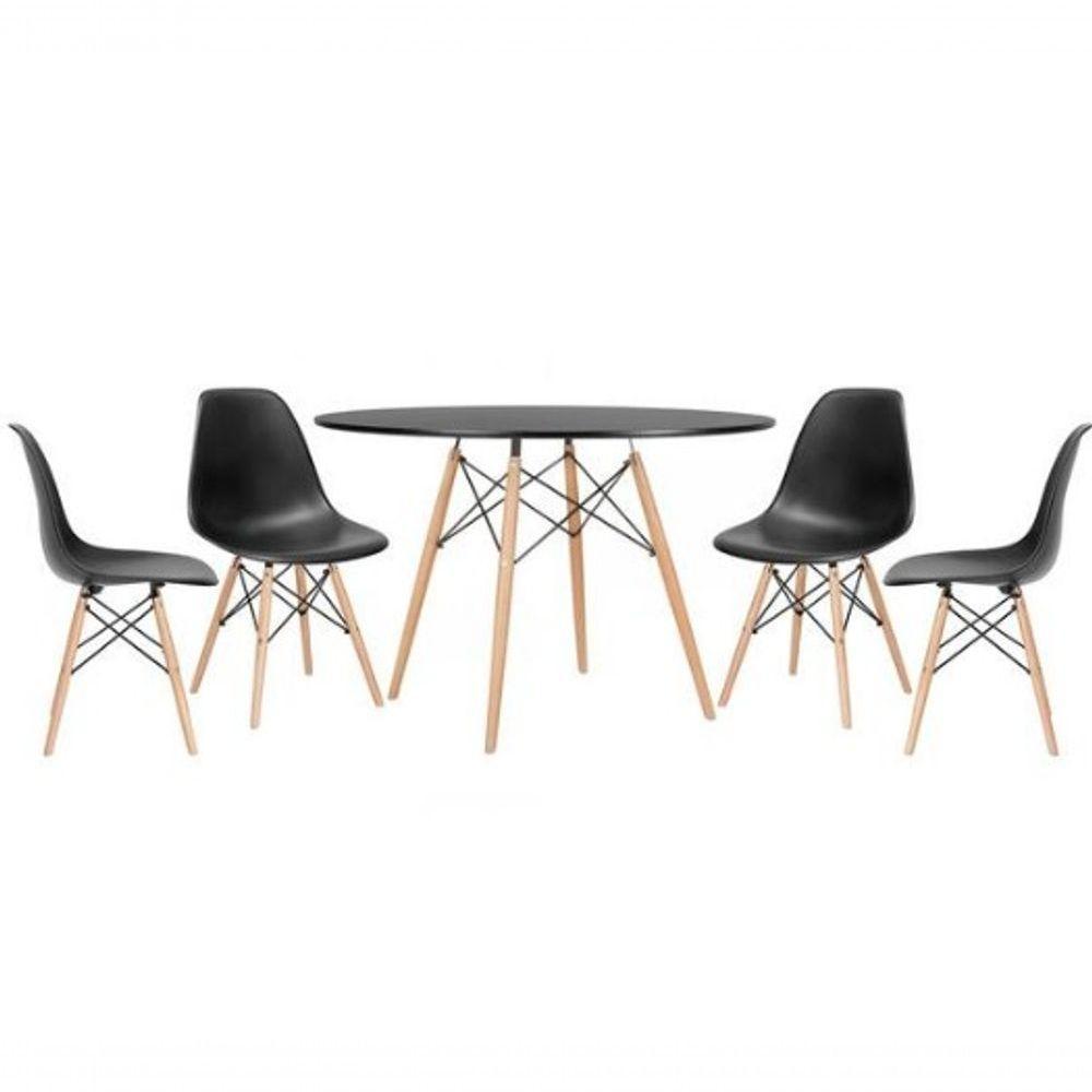 Conjunto De Mesa Redonda Eames 100cm Preto + 4 Cadeiras Eiffel Dsw Preto - 1