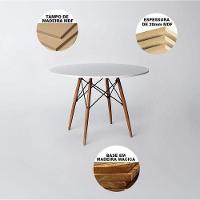 Conjunto De Mesa De Jantar Eames Eiffel Redonda 100cm Tampo De Madeira Branco Com 6 Cadeiras Brancas - 6