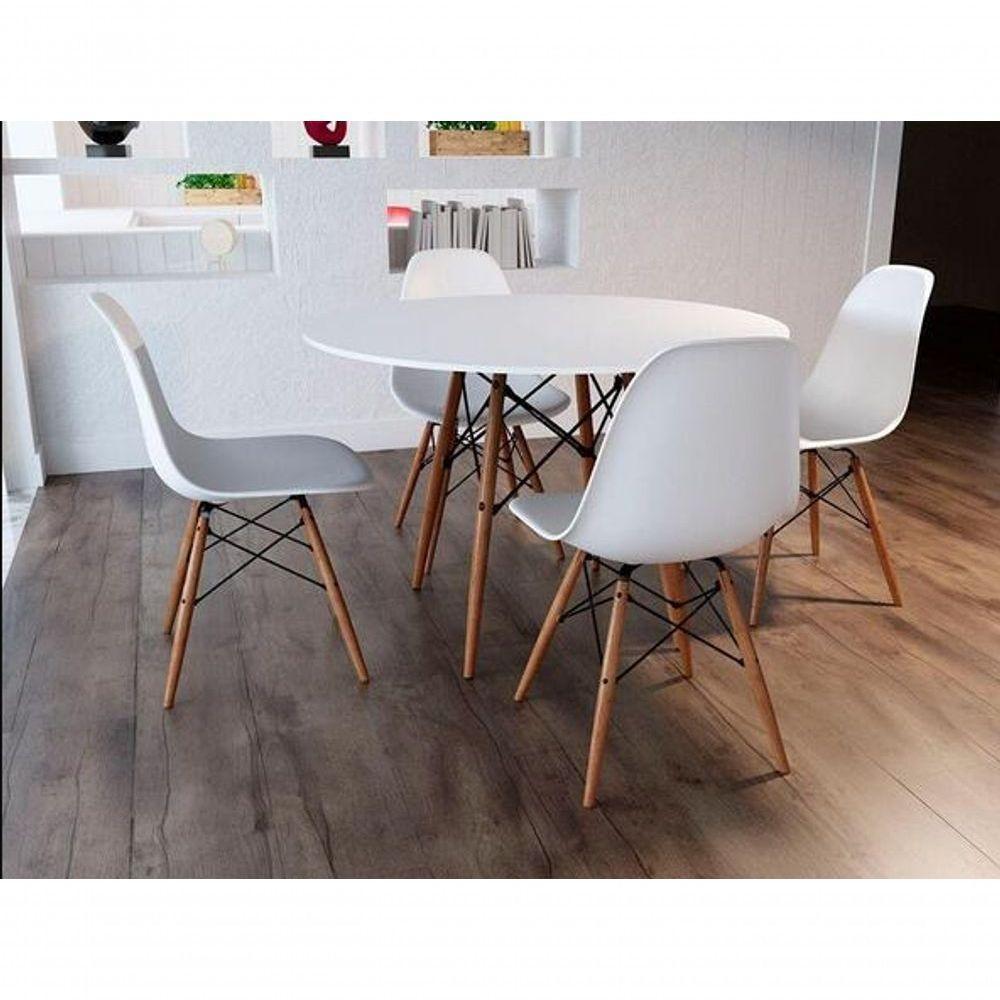 Conjunto De Mesa Eames Eiffel Redonda 120cm Branco + 4 Cadeiras Brancas - 7