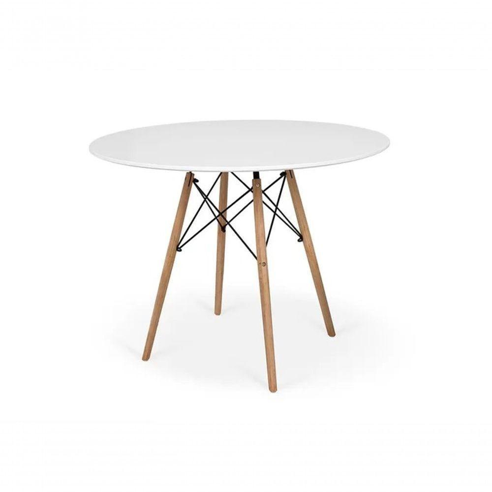 Conjunto De Mesa De Jantar Eames Eiffel Redonda 110cm Tampo De Madeira Branco Com 6 Cadeiras Brancas - 2