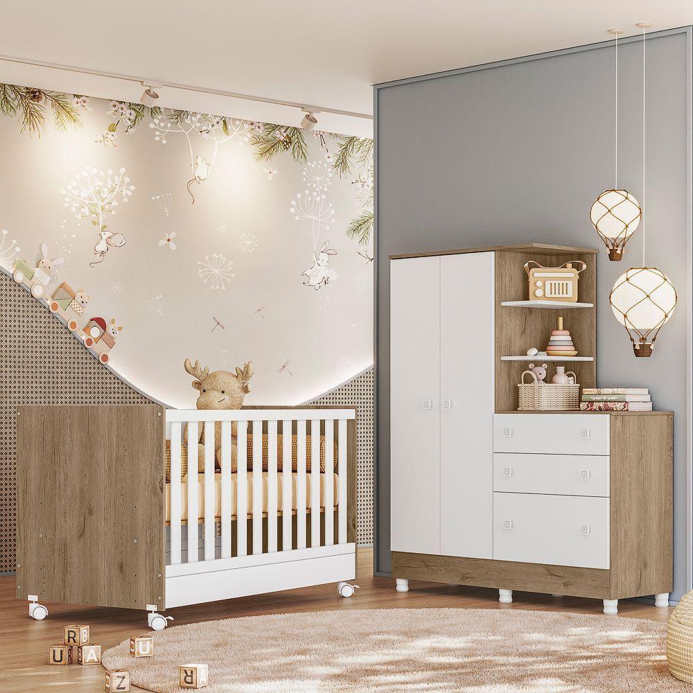 Jogo De Quarto Infantil Gr E Cômoda E Berço 1340 Doce Sonho carvalho-branco - 1