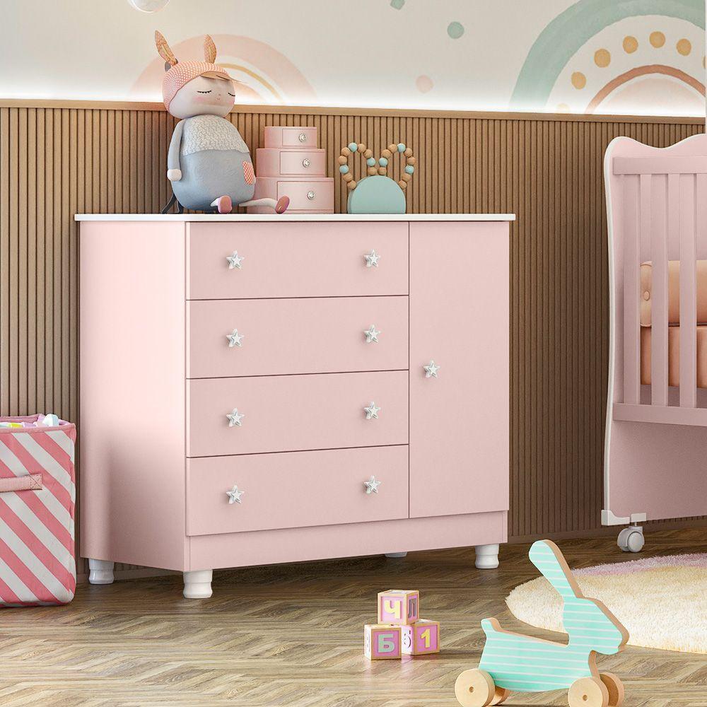 Jogo De Quarto Infantil Gr 2617 E Cômoda E Berço Doce Sonho rosa - 10
