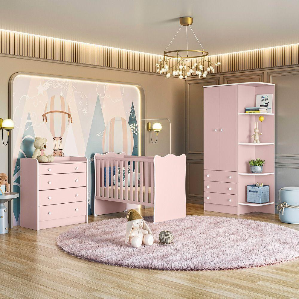 Jogo De Quarto Infantil Gr E Cômoda 2523 E Berço Doce Sonho rosa - 1