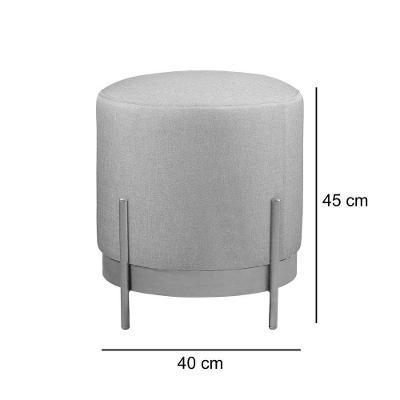 Puff Redondo ágar Em Linho e Base Metal Preto Linho Bege
