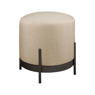 Puff Redondo Ágar Em Linho E Base Metal Preto Linho Bege Claro