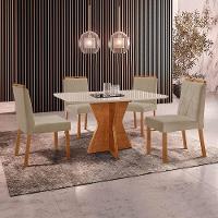 Conjunto Sala De Jantar Mesa Madri 120x80cm Tampo Retângular Vidro Off White Com 4 Cadeiras Bela Veludo Bege - 2