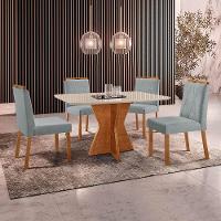 Conjunto Sala De Jantar Mesa Madri 120x80cm Tampo Retângular Vidro Off White Com 4 Cadeiras Bela Linho Cinza - 2