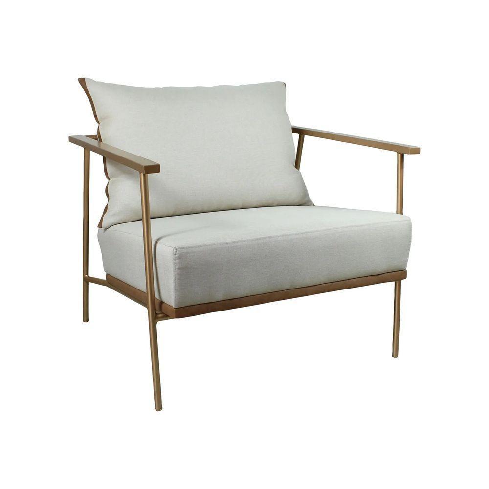 Poltrona Roma Em Metal Dourado Linho Bege Claro - 2