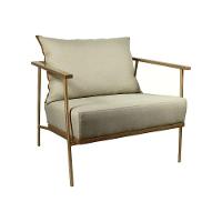 Poltrona Roma Em Metal Dourado Linho Bege Claro - 1