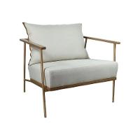 Poltrona Roma Em Metal Dourado Linho Bege Claro - 2