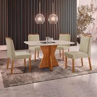 Conjunto Sala De Jantar Mesa Madri 120x80cm Tampo Retângular Vidro Off White Com 4 Cadeiras Bela Linho Bege - 2