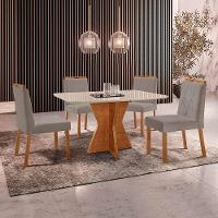 Conjunto Sala De Jantar Mesa Madri 120x80cm Tampo Retângular Vidro Off White Com 4 Cadeiras Bela Veludo Cinza - 2