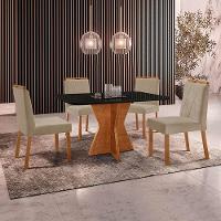 Conjunto Sala De Jantar Mesa Madri 120x80cm Tampo Retângular Vidro Preto Com 4 Cadeiras Bela Veludo Bege - 2