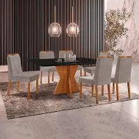 Conjunto Sala De Jantar Mesa Madri 160x90cm Tampo Retângular Vidro Preto Com 6 Cadeiras Veludo Cinza - 2