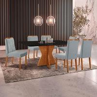 Conjunto Sala De Jantar Mesa Madri 160x90cm Tampo Retângular Vidro Preto Com 6 Cadeiras Linho Cinza - 2