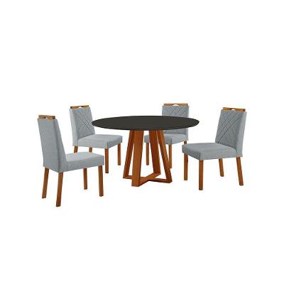 Conjunto de Jantar Floripa 4 Lugares Tampo de Vidro com Cadeiras Dallas Linho Cinza 110cm