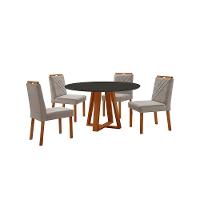 Conjunto Sala De Jantar Mesa Floripa 110cm Tampo Redondo Vidro-mdf Preto Com 4 Cadeiras Dallas Veludo Cinza - 1