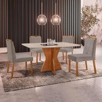 Conjunto Sala De Jantar Mesa Madri 140x80cm Tampo Retângular Vidro Off White Com 4 Cadeiras Bela Veludo Cinza - 2