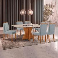 Conjunto Sala De Jantar Mesa Madri 160x90cm Tampo Retângular Vidro Off White Com 6 Cadeiras Bela Linho Cinza - 2