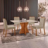 Conjunto Sala De Jantar Mesa Madri 140x80cm Tampo Retângular Vidro Off White Com 4 Cadeiras Bela Veludo Bege - 2