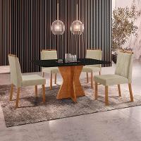 Conjunto Sala De Jantar Mesa Madri 140x80cm Tampo Retângular Vidro Preto Com 4 Cadeiras Bela Linho Bege - 2