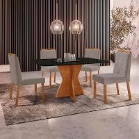 Conjunto Sala De Jantar Mesa Madri 140x80cm Tampo Retângular Vidro Preto Com 4 Cadeiras Bela Veludo Cinza - 2