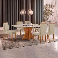 Conjunto Sala De Jantar Mesa Madri 160x90cm Tampo Retângular Vidro Off White Com 6 Cadeiras Bela Linho Bege - 2
