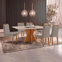 Conjunto Sala De Jantar Mesa Madri 160x90cm Tampo Retângular Vidro Off White Com 6 Cadeiras Bela Veludo Cinza - 2