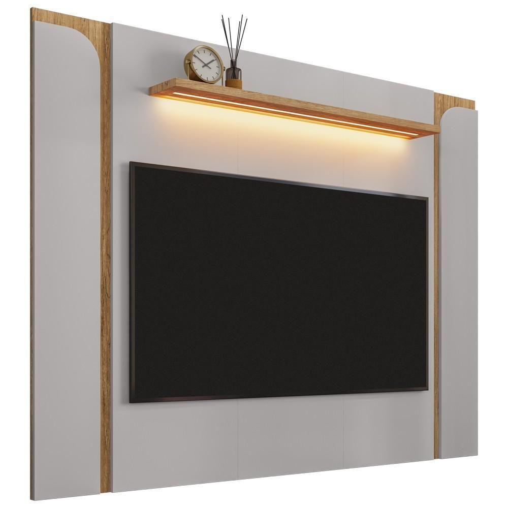 Painel Para Tv 75 Pol Com Led 180cm Maresca B02 Off White Cinamomo - Lyam Decor - 3