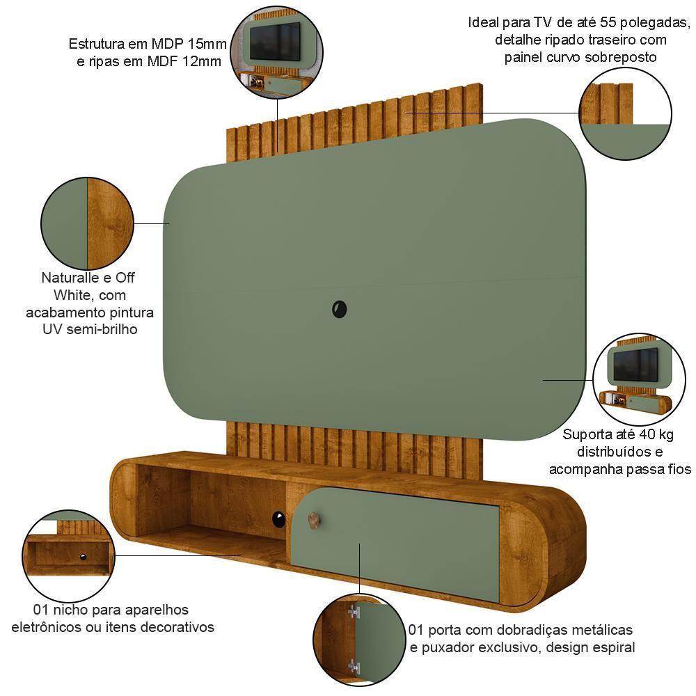 Painel Para Tv 55 Pol Com Bancada Suspensa Maestri B02 Naturalle Pistache - Lyam Decor - 4
