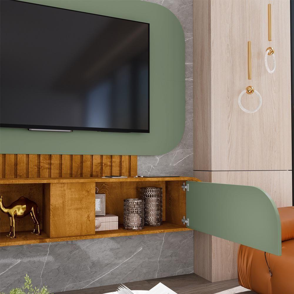 Painel Para Tv 55 Pol Com Bancada Suspensa Maestri B02 Naturalle Pistache - Lyam Decor - 7