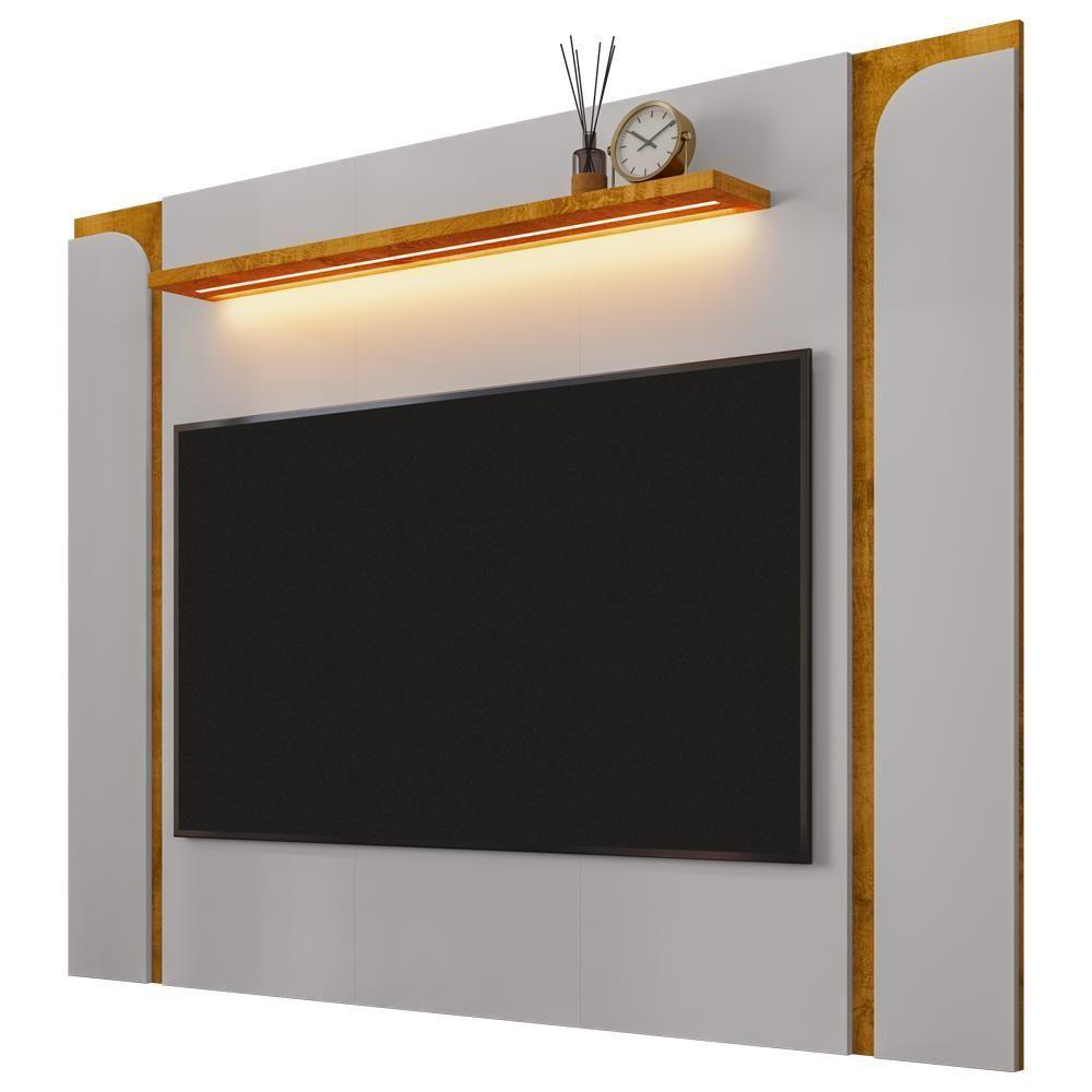 Painel Para Tv 75 Pol Com Led 180cm Maresca B02 Off White Naturalle - Lyam Decor - 1