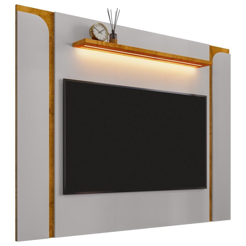 Painel Para Tv 75 Pol Com Led 180cm Maresca B02 Off White Naturalle - Lyam Decor - 3