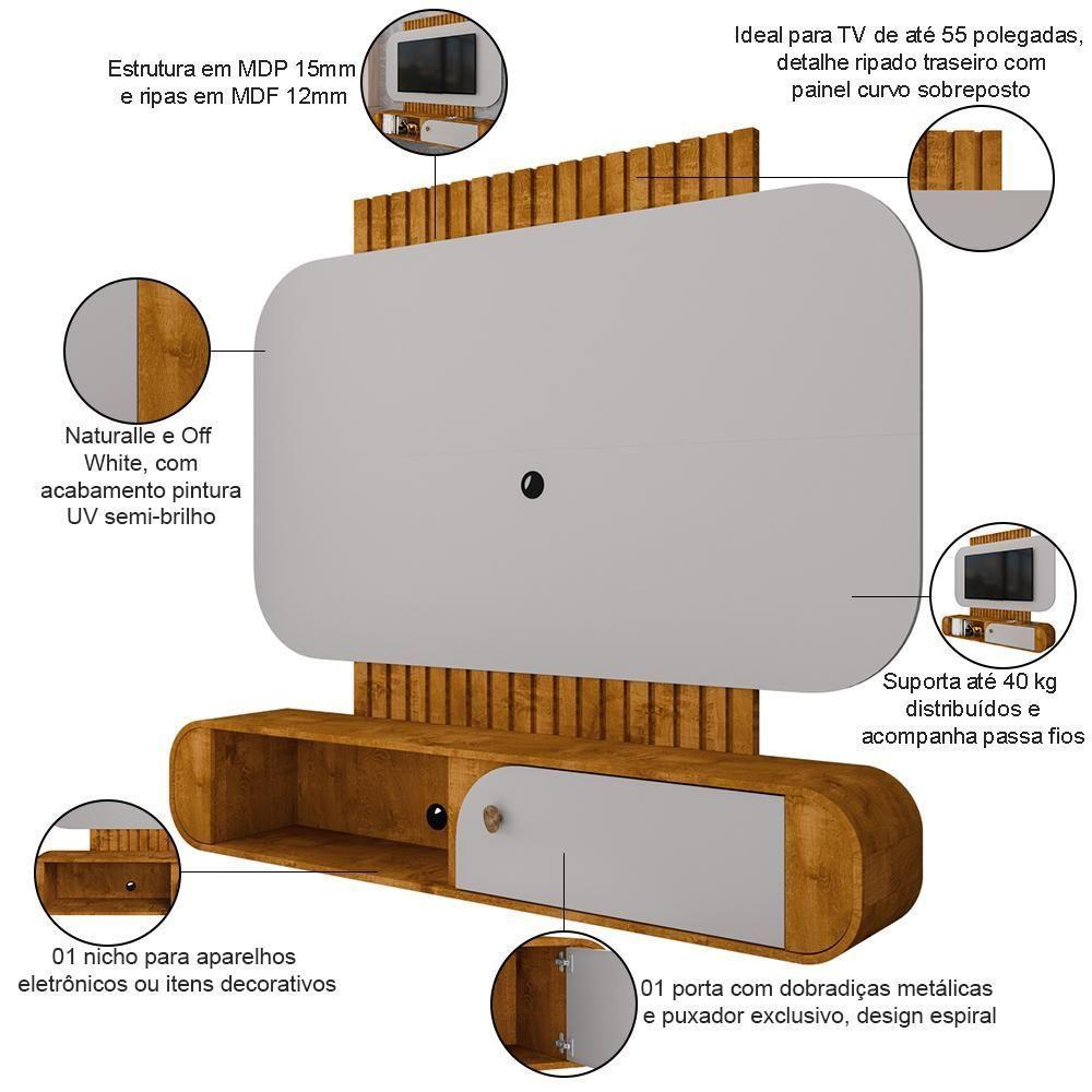 Painel Para Tv 55 Pol Com Bancada Suspensa Maestri B02 Naturalle Off White - Lyam Decor - 4