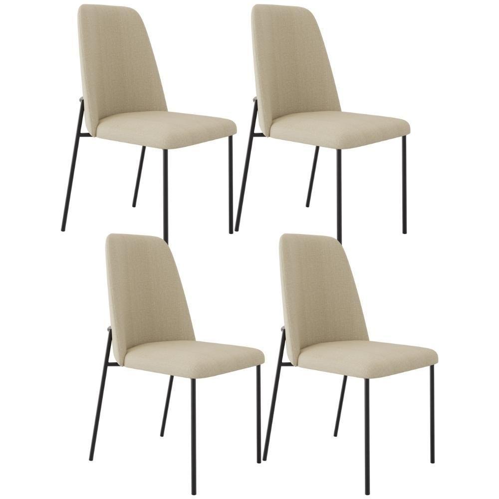 Kit 04 Cadeiras Decorativa Estofada Para Sala De Jantar Bella L02 Linho Bege Escuro - Lyam Decor - 1