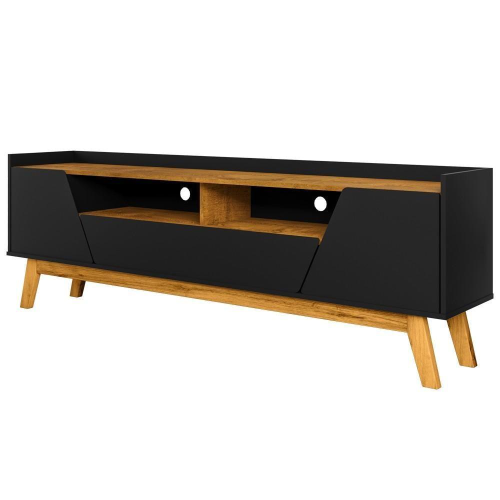 Rack Para Sala De Estar Tv 70 Pol 180cm Morello B02 Preto Fosco Naturalle - Lyam Decor - 6